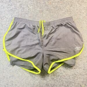 Umbro Women’s Running Shorts Gray Neon Yellow Lined Large Gray Athletic 1463